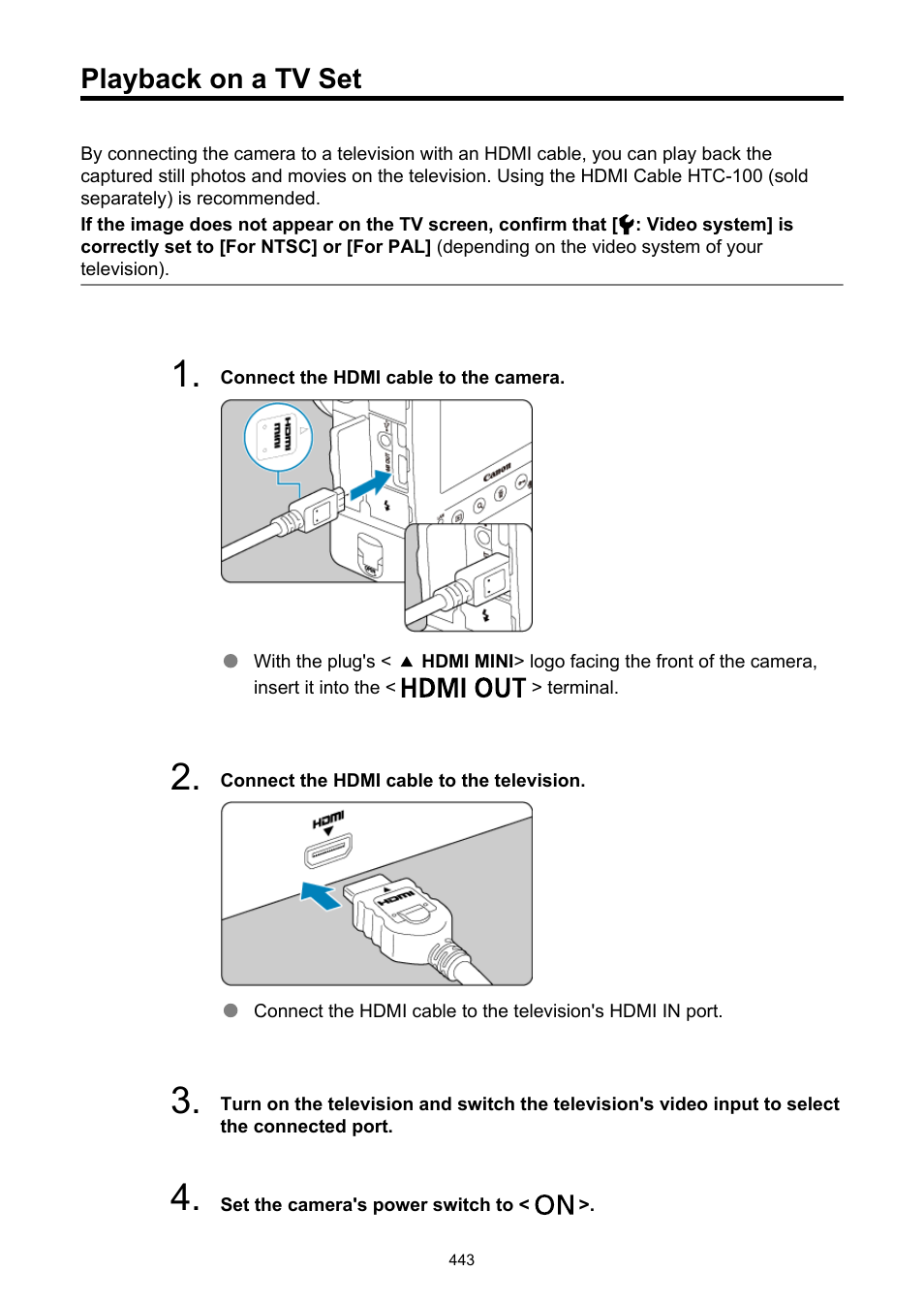 Playback on a tv set, You can display live view images on a television, Television for movie playback | Because volume cannot be adjusted by turning | Canon EOS-1D X Mark III DSLR Camera (Body Only) User Manual | Page 443 / 966