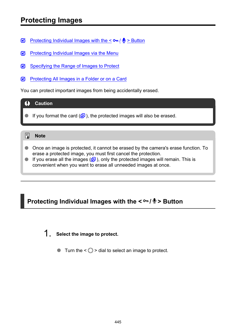 Protecting images, Protect images, Protecting individual images with the < / > button | Canon EOS-1D X Mark III DSLR Camera (Body Only) User Manual | Page 445 / 966