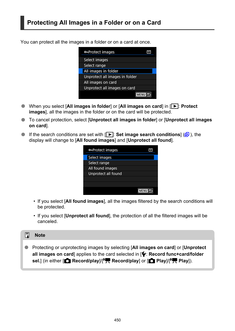 Protecting all images in a folder or on a card | Canon EOS-1D X Mark III DSLR Camera (Body Only) User Manual | Page 450 / 966