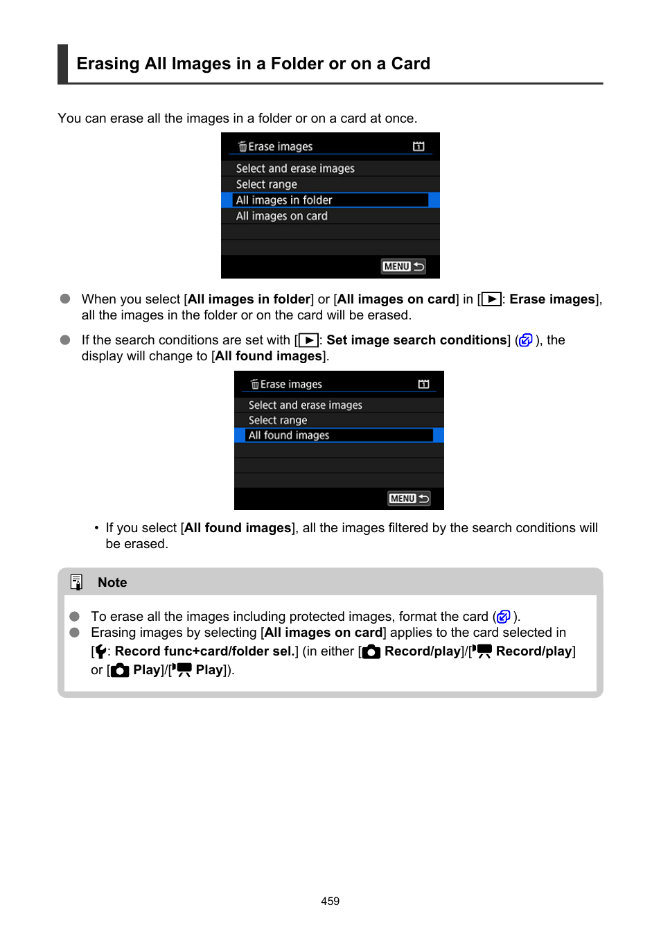 Erasing all images in a folder or on a card | Canon EOS-1D X Mark III DSLR Camera (Body Only) User Manual | Page 459 / 966