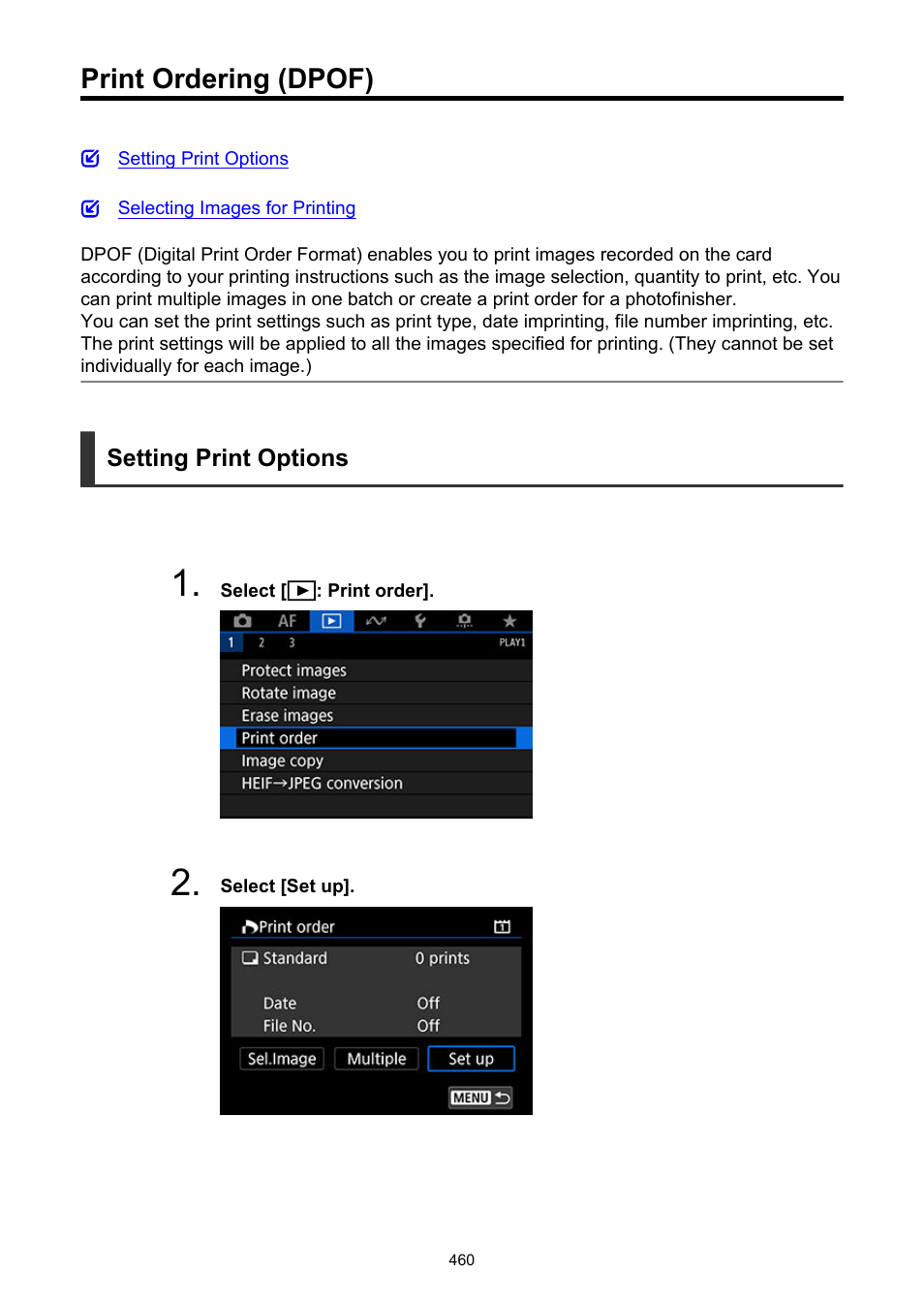 Print ordering (dpof), Print order | Canon EOS-1D X Mark III DSLR Camera (Body Only) User Manual | Page 460 / 966