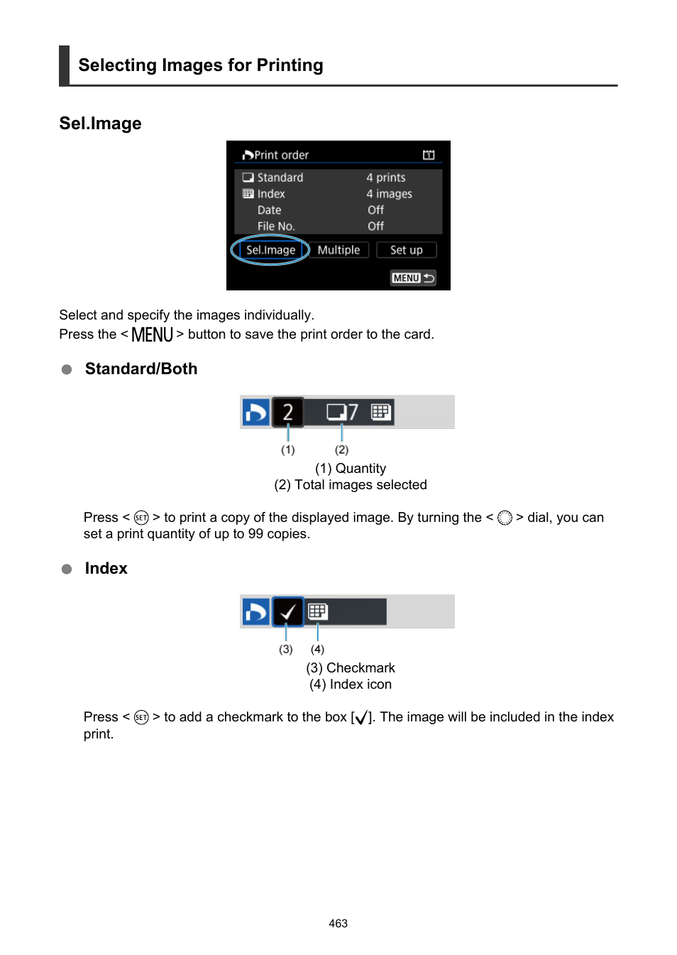 Selecting images for printing sel.image | Canon EOS-1D X Mark III DSLR Camera (Body Only) User Manual | Page 463 / 966