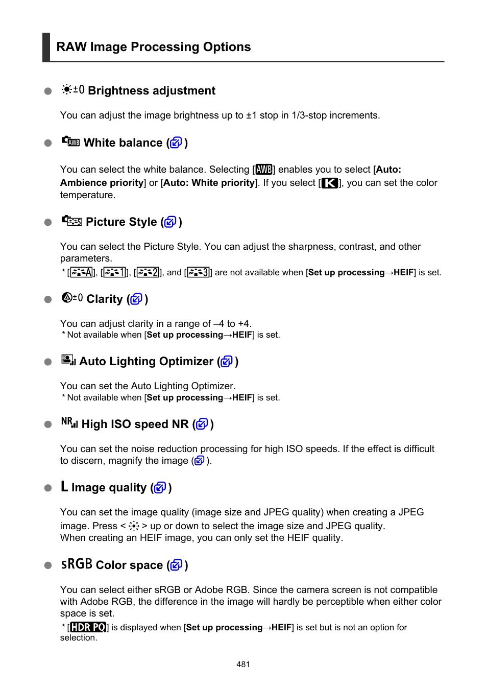 Raw image processing options | Canon EOS-1D X Mark III DSLR Camera (Body Only) User Manual | Page 481 / 966