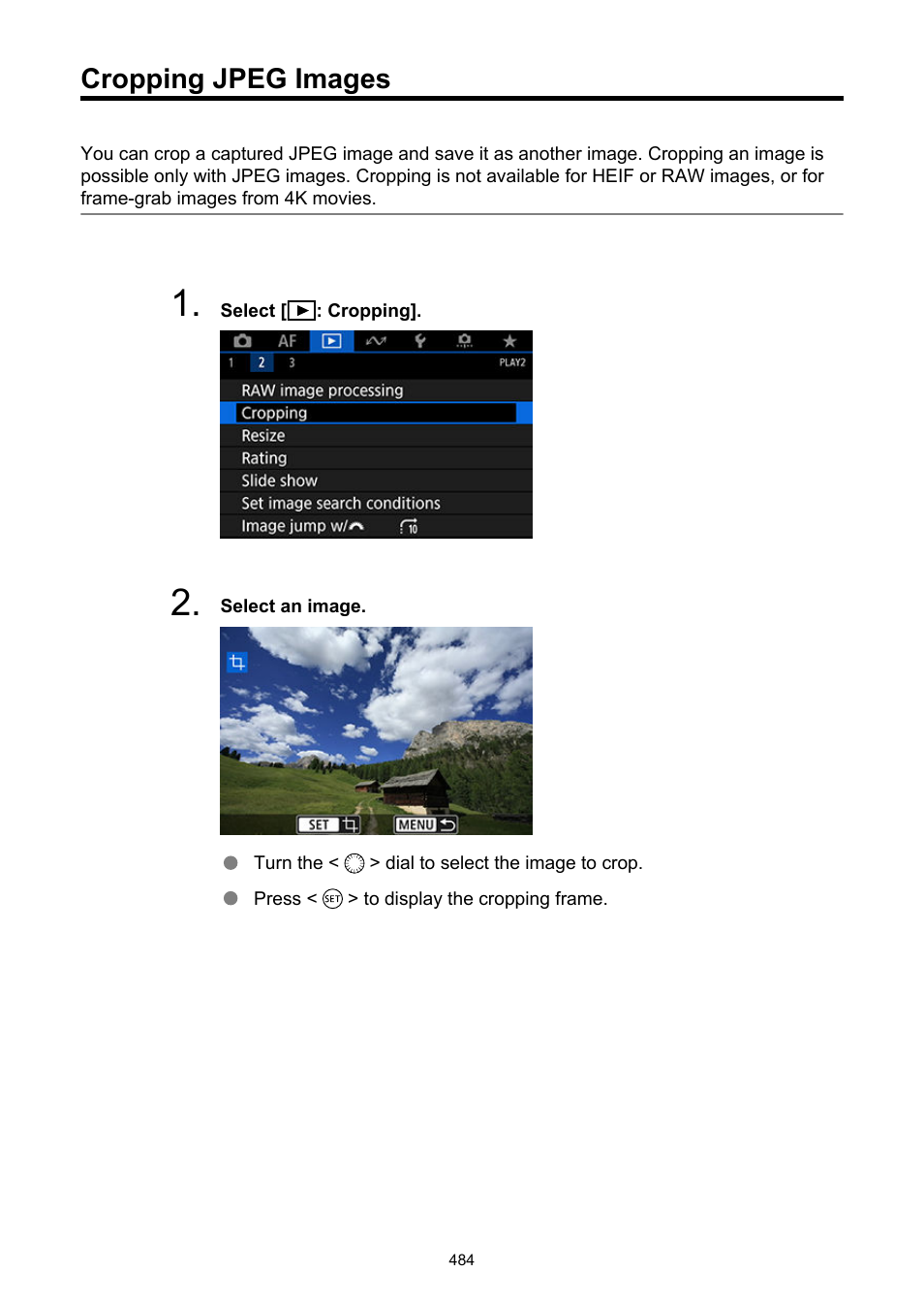 Cropping jpeg images, Cropping | Canon EOS-1D X Mark III DSLR Camera (Body Only) User Manual | Page 484 / 966