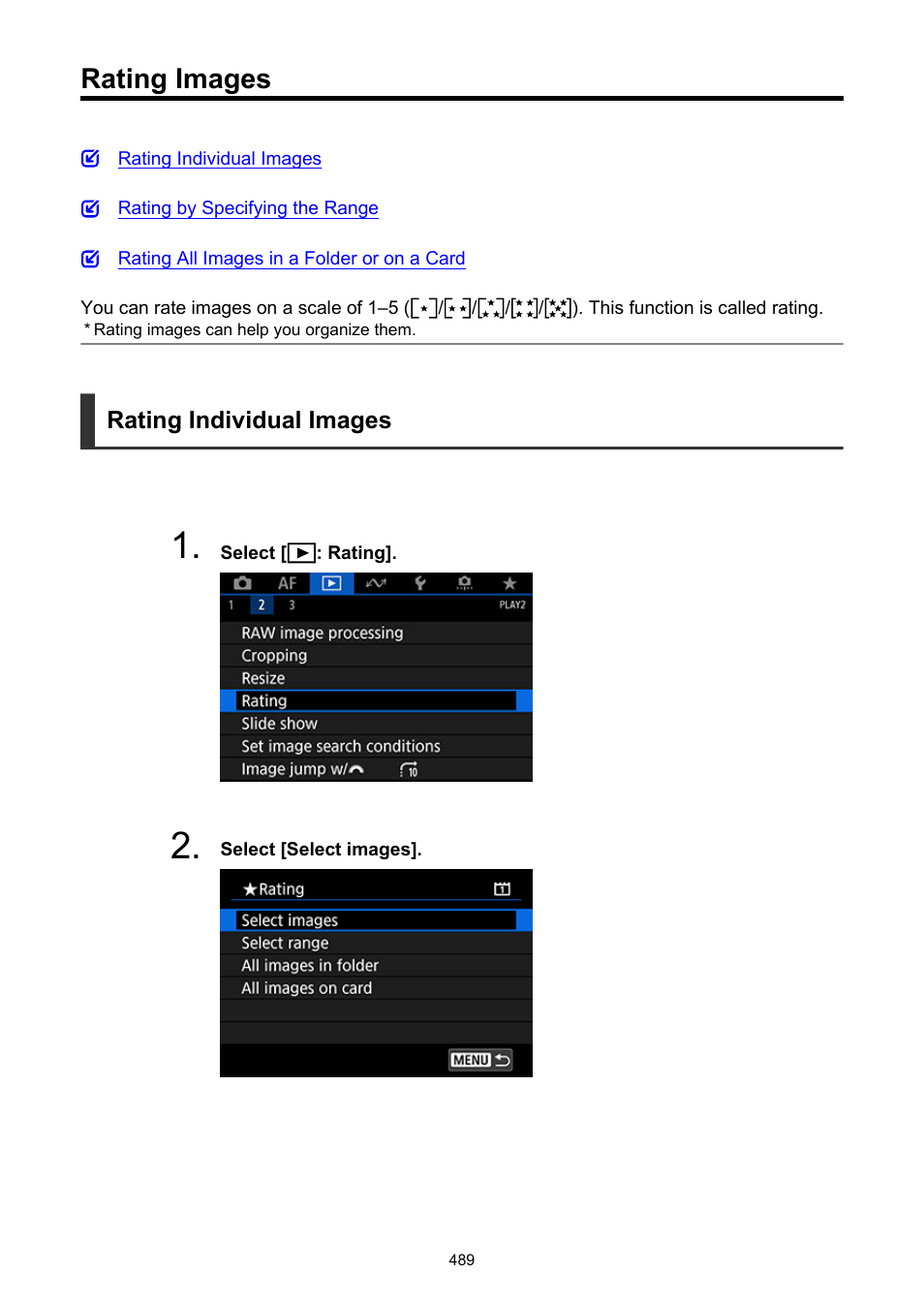 Rating images, Rating | Canon EOS-1D X Mark III DSLR Camera (Body Only) User Manual | Page 489 / 966