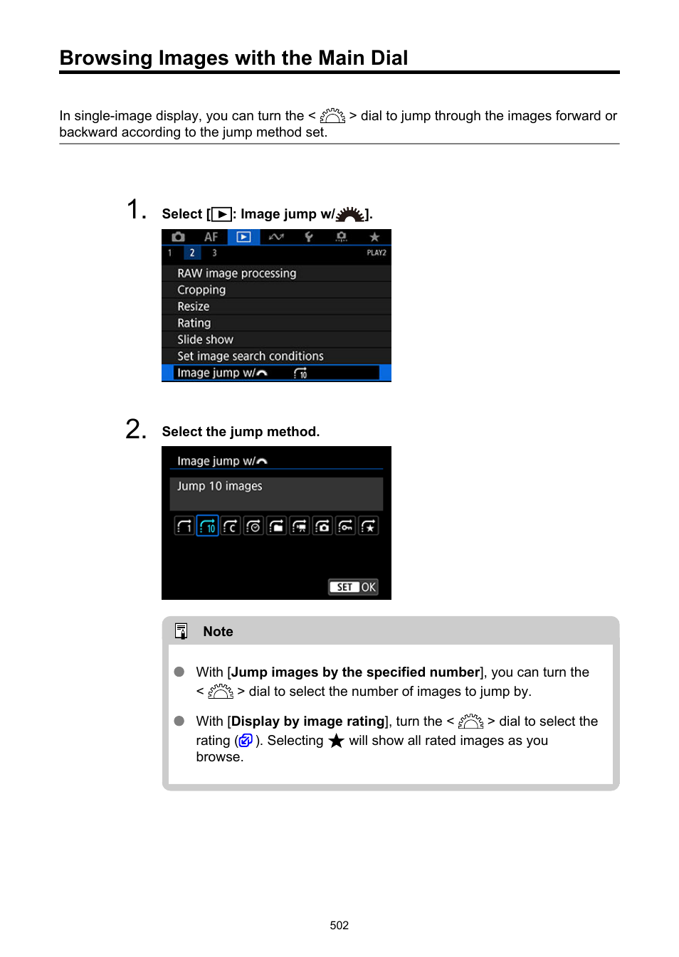 Browsing images with the main dial, Image jump w | Canon EOS-1D X Mark III DSLR Camera (Body Only) User Manual | Page 502 / 966