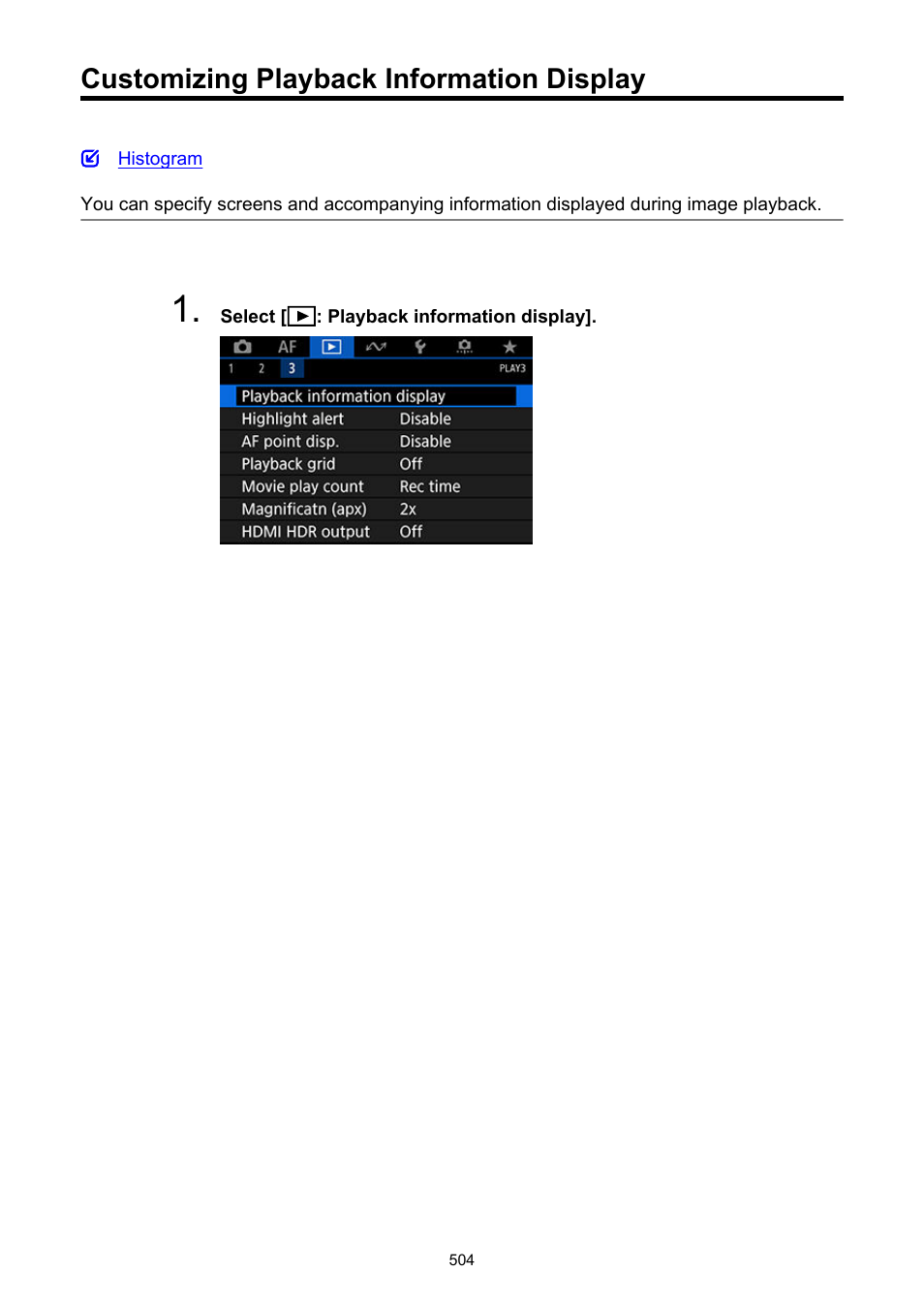 Customizing playback information display, Playback information display | Canon EOS-1D X Mark III DSLR Camera (Body Only) User Manual | Page 504 / 966