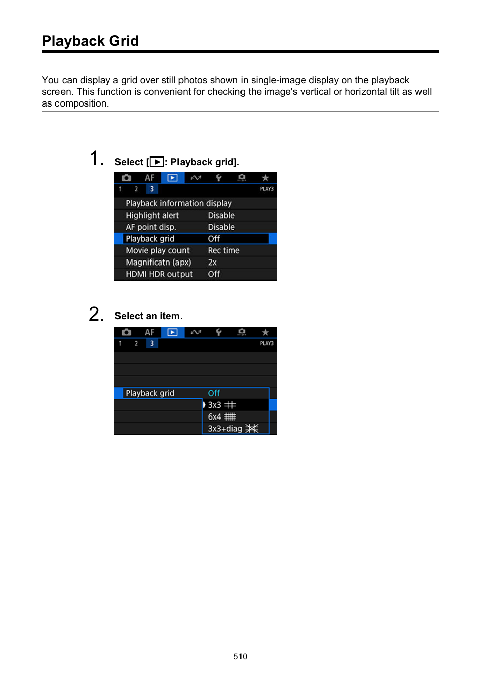 Playback grid | Canon EOS-1D X Mark III DSLR Camera (Body Only) User Manual | Page 510 / 966