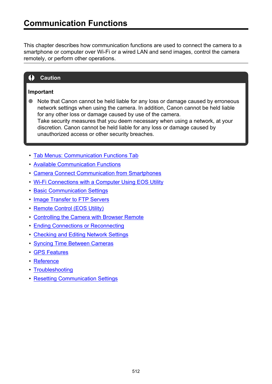 Communication functions | Canon EOS-1D X Mark III DSLR Camera (Body Only) User Manual | Page 512 / 966