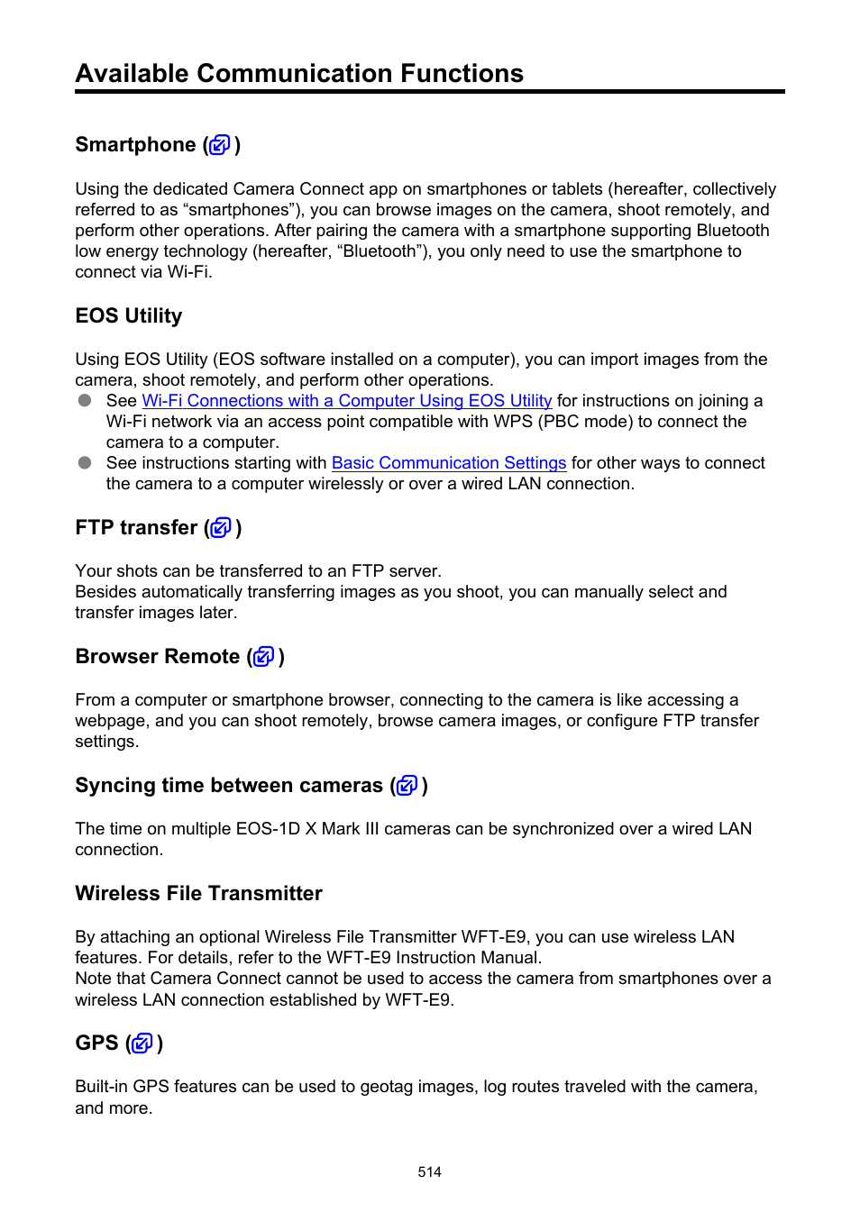 Available communication functions | Canon EOS-1D X Mark III DSLR Camera (Body Only) User Manual | Page 514 / 966