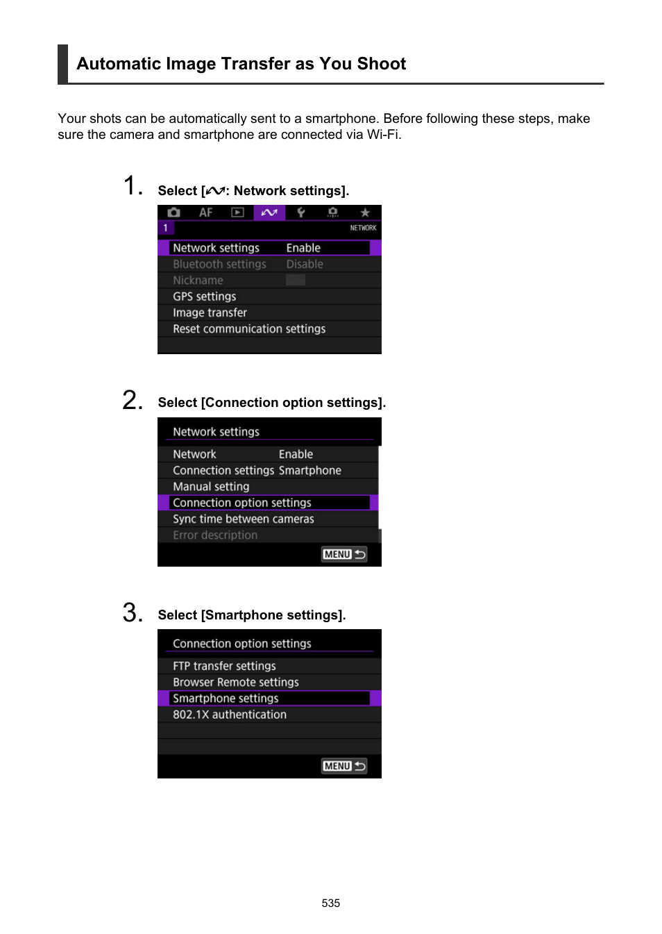 Automatic image transfer as you shoot | Canon EOS-1D X Mark III DSLR Camera (Body Only) User Manual | Page 535 / 966