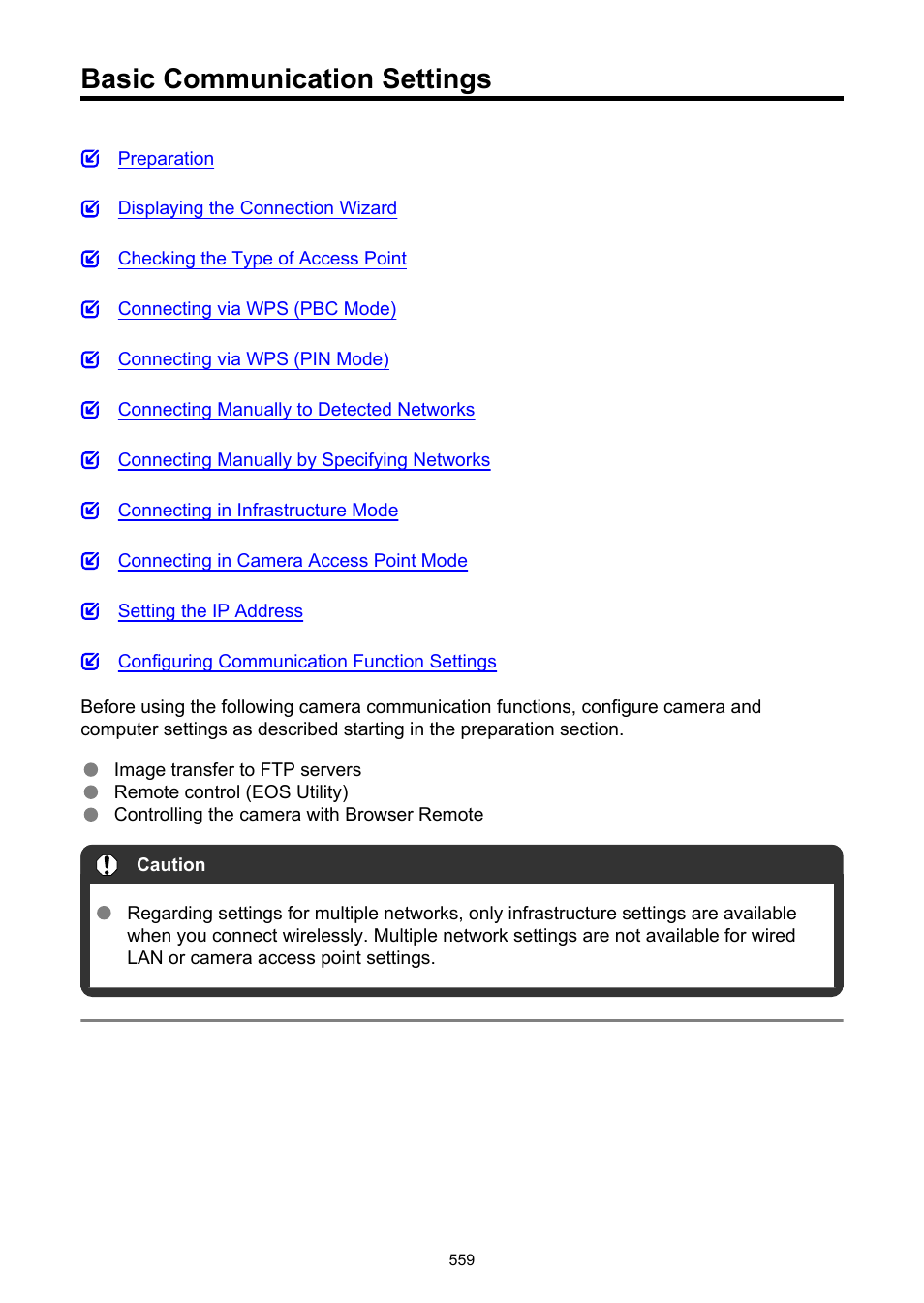 Basic communication settings, Network settings, For other ways to connect | Canon EOS-1D X Mark III DSLR Camera (Body Only) User Manual | Page 559 / 966