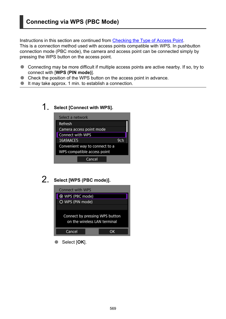 Connecting via wps (pbc mode) | Canon EOS-1D X Mark III DSLR Camera (Body Only) User Manual | Page 569 / 966