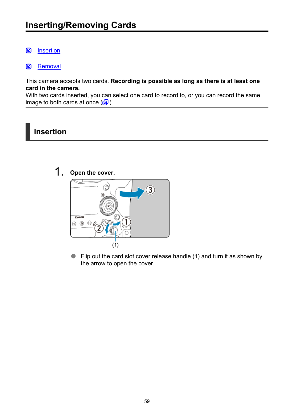 Inserting/removing cards | Canon EOS-1D X Mark III DSLR Camera (Body Only) User Manual | Page 59 / 966