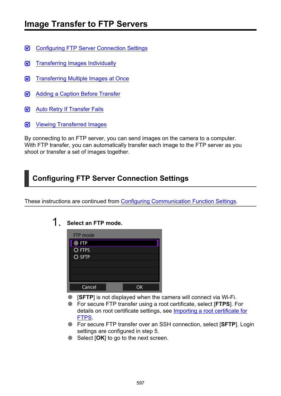 Image transfer to ftp servers, Ftp transfer, Configuring ftp server connection settings | Canon EOS-1D X Mark III DSLR Camera (Body Only) User Manual | Page 597 / 966