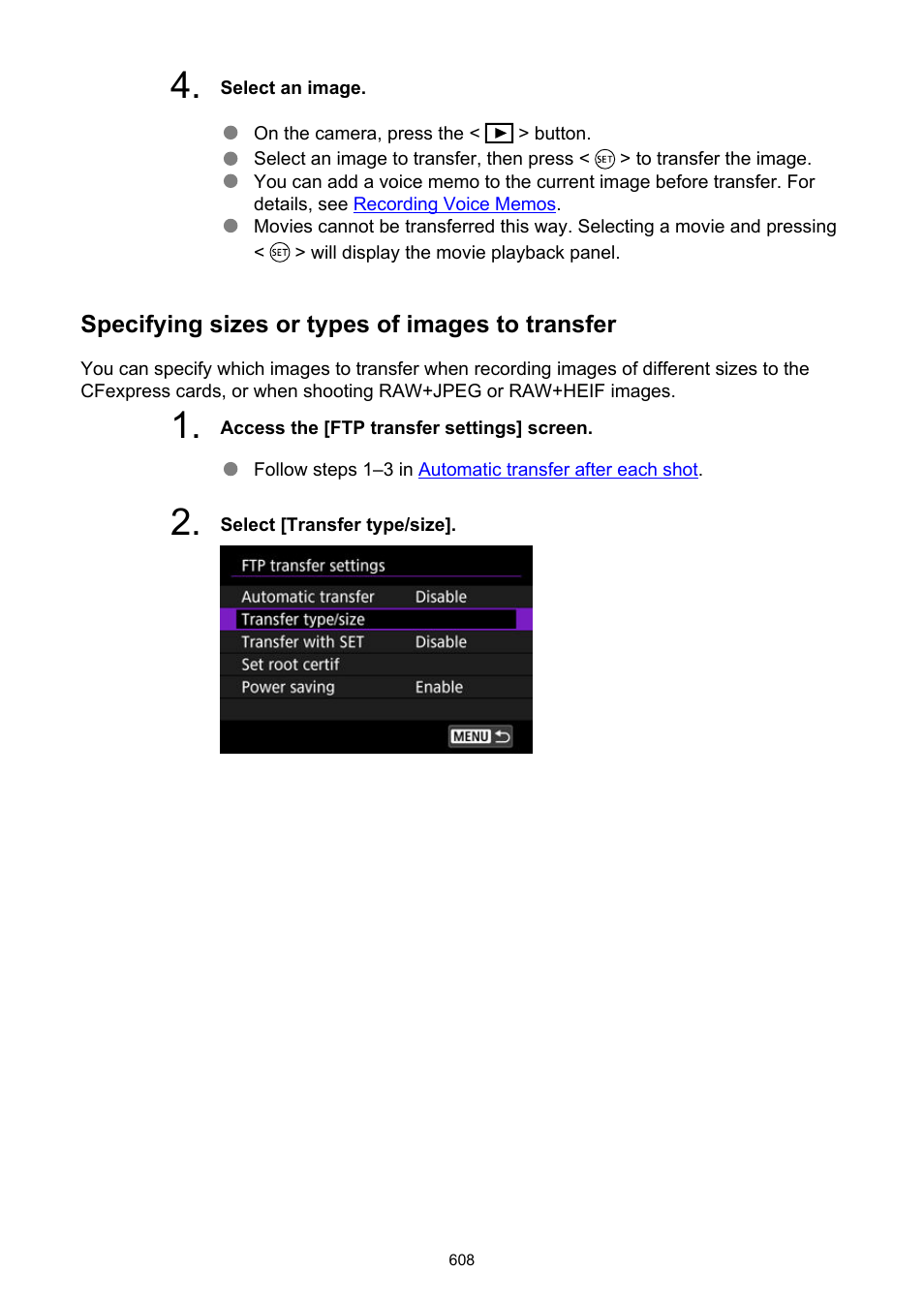 Specifying sizes or types of images to transfer | Canon EOS-1D X Mark III DSLR Camera (Body Only) User Manual | Page 608 / 966