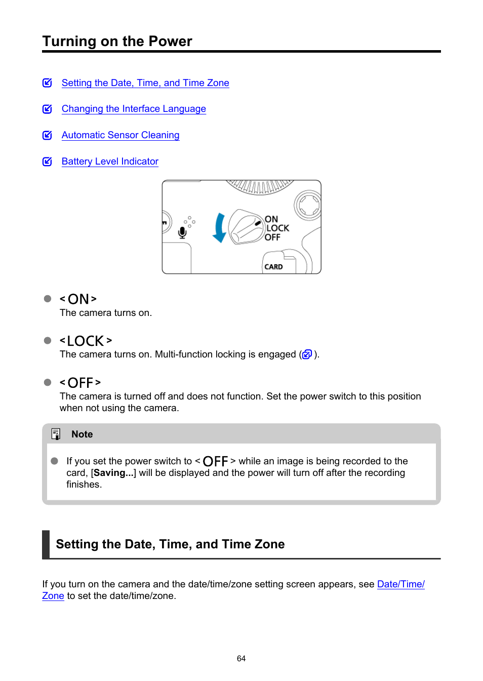 Turning on the power, Setting the date, time, and time zone | Canon EOS-1D X Mark III DSLR Camera (Body Only) User Manual | Page 64 / 966