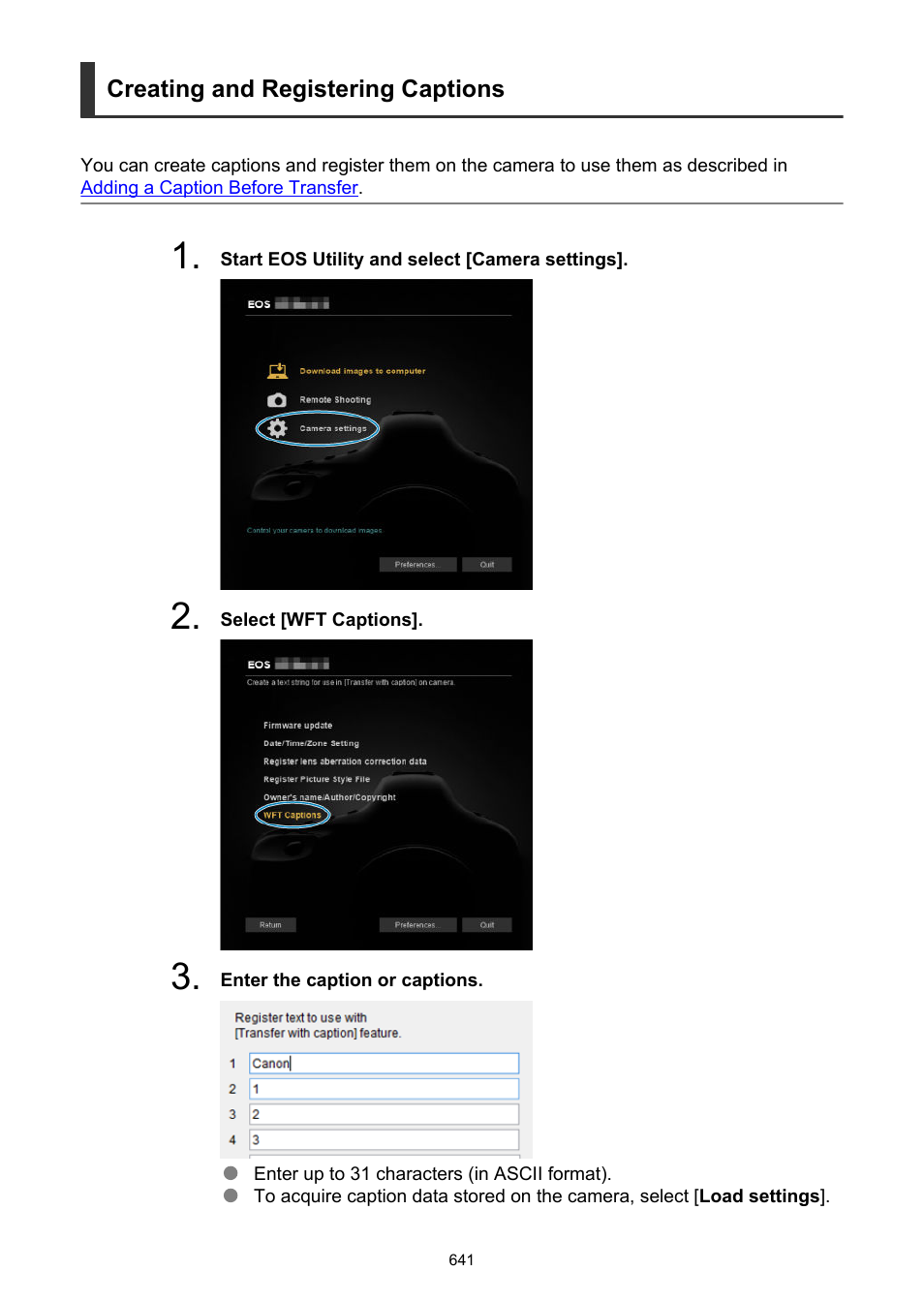 Creating and registering captions | Canon EOS-1D X Mark III DSLR Camera (Body Only) User Manual | Page 641 / 966