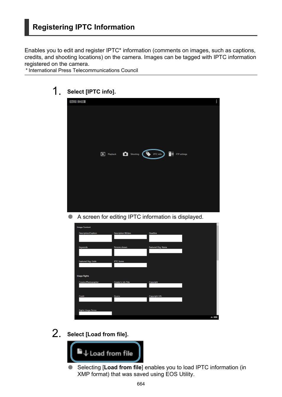 Registering iptc information | Canon EOS-1D X Mark III DSLR Camera (Body Only) User Manual | Page 664 / 966