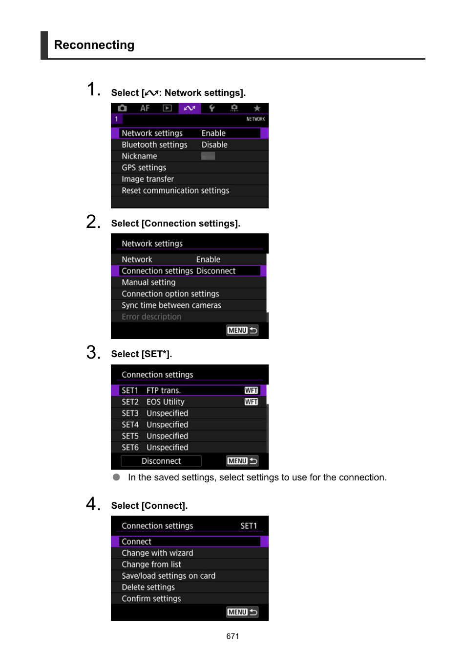 Reconnecting | Canon EOS-1D X Mark III DSLR Camera (Body Only) User Manual | Page 671 / 966