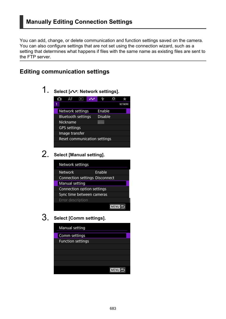 Manually editing connection settings | Canon EOS-1D X Mark III DSLR Camera (Body Only) User Manual | Page 683 / 966