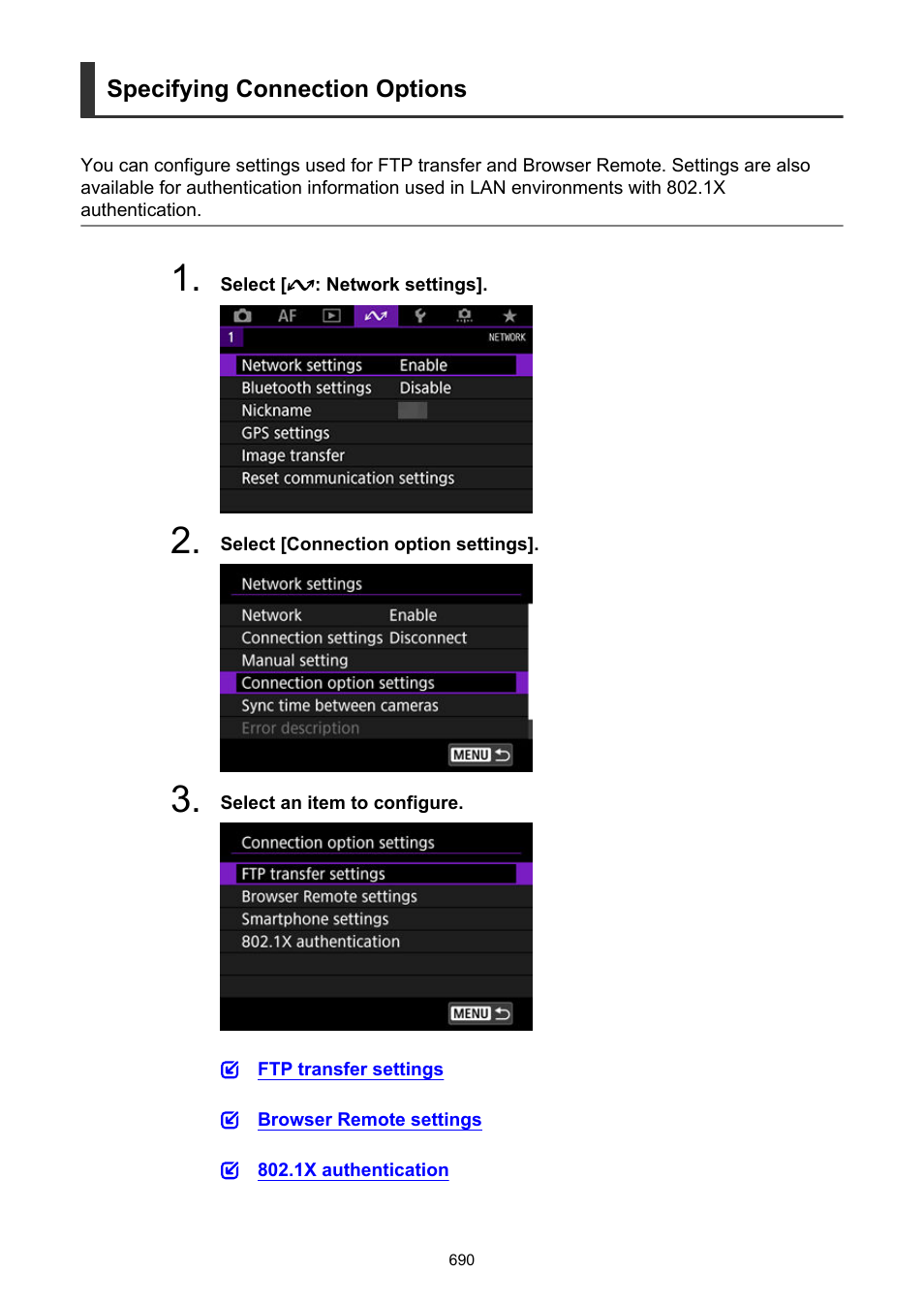Specifying connection options | Canon EOS-1D X Mark III DSLR Camera (Body Only) User Manual | Page 690 / 966