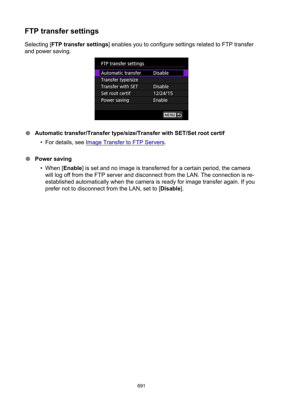 Screen, Ftp transfer settings | Canon EOS-1D X Mark III DSLR Camera (Body Only) User Manual | Page 691 / 966