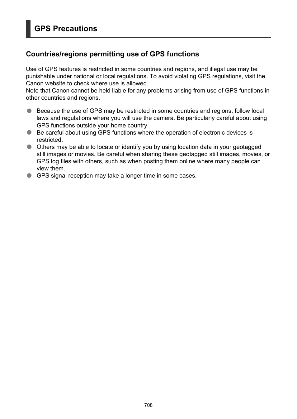 Gps precautions | Canon EOS-1D X Mark III DSLR Camera (Body Only) User Manual | Page 708 / 966