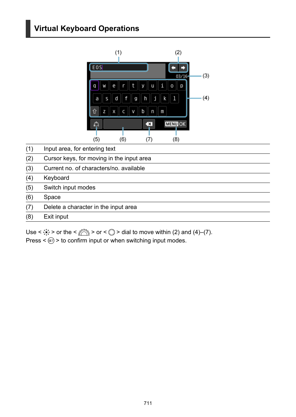 To enter text, Virtual keyboard operations, Enter text using the | Virtual keyboard | Canon EOS-1D X Mark III DSLR Camera (Body Only) User Manual | Page 711 / 966