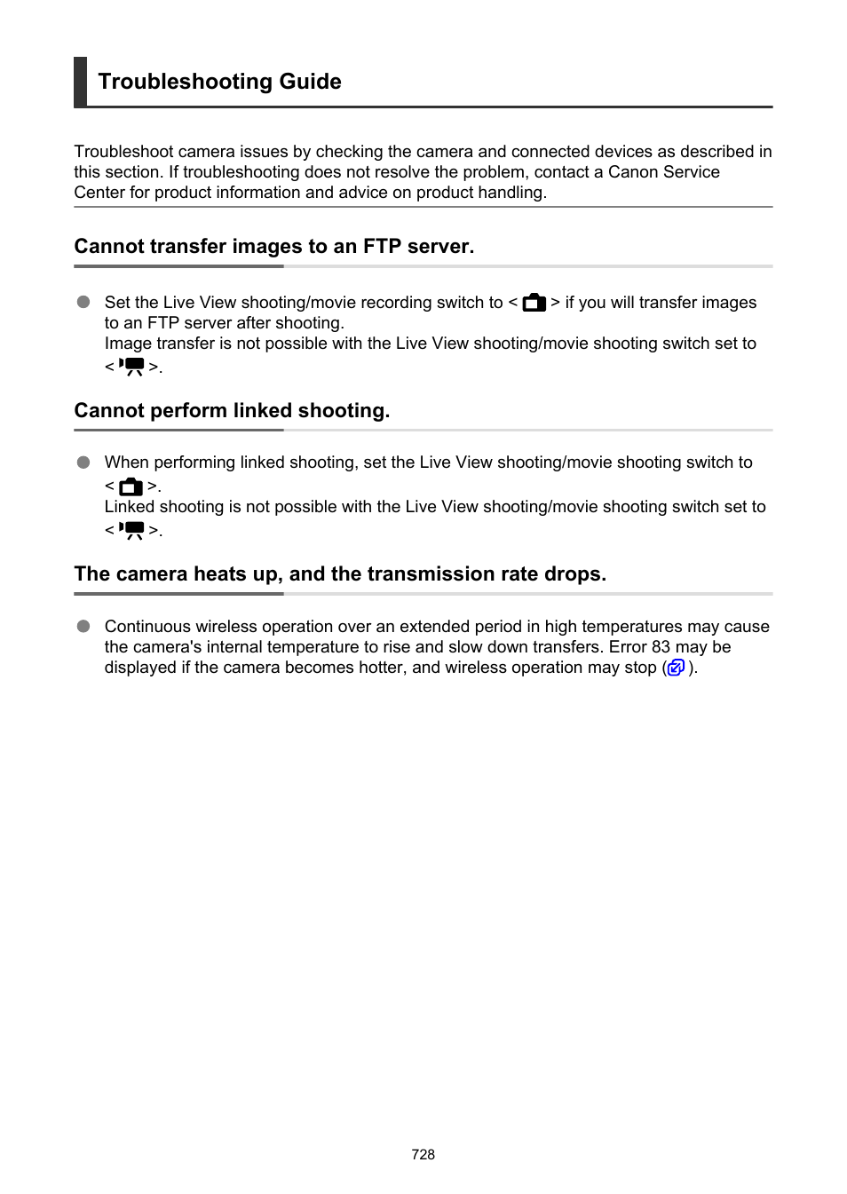 Troubleshooting guide | Canon EOS-1D X Mark III DSLR Camera (Body Only) User Manual | Page 728 / 966