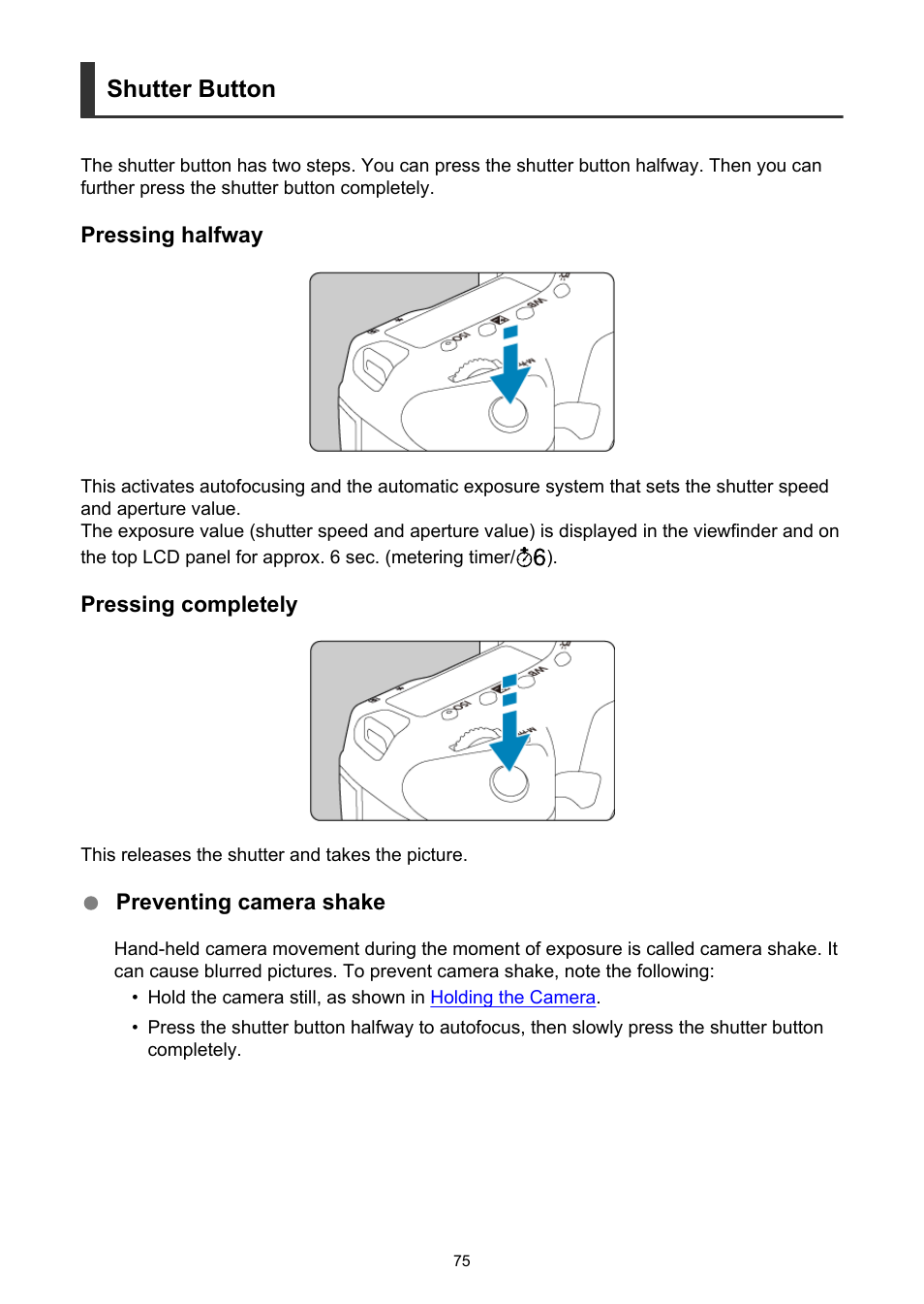 Take the picture, Shutter button | Canon EOS-1D X Mark III DSLR Camera (Body Only) User Manual | Page 75 / 966