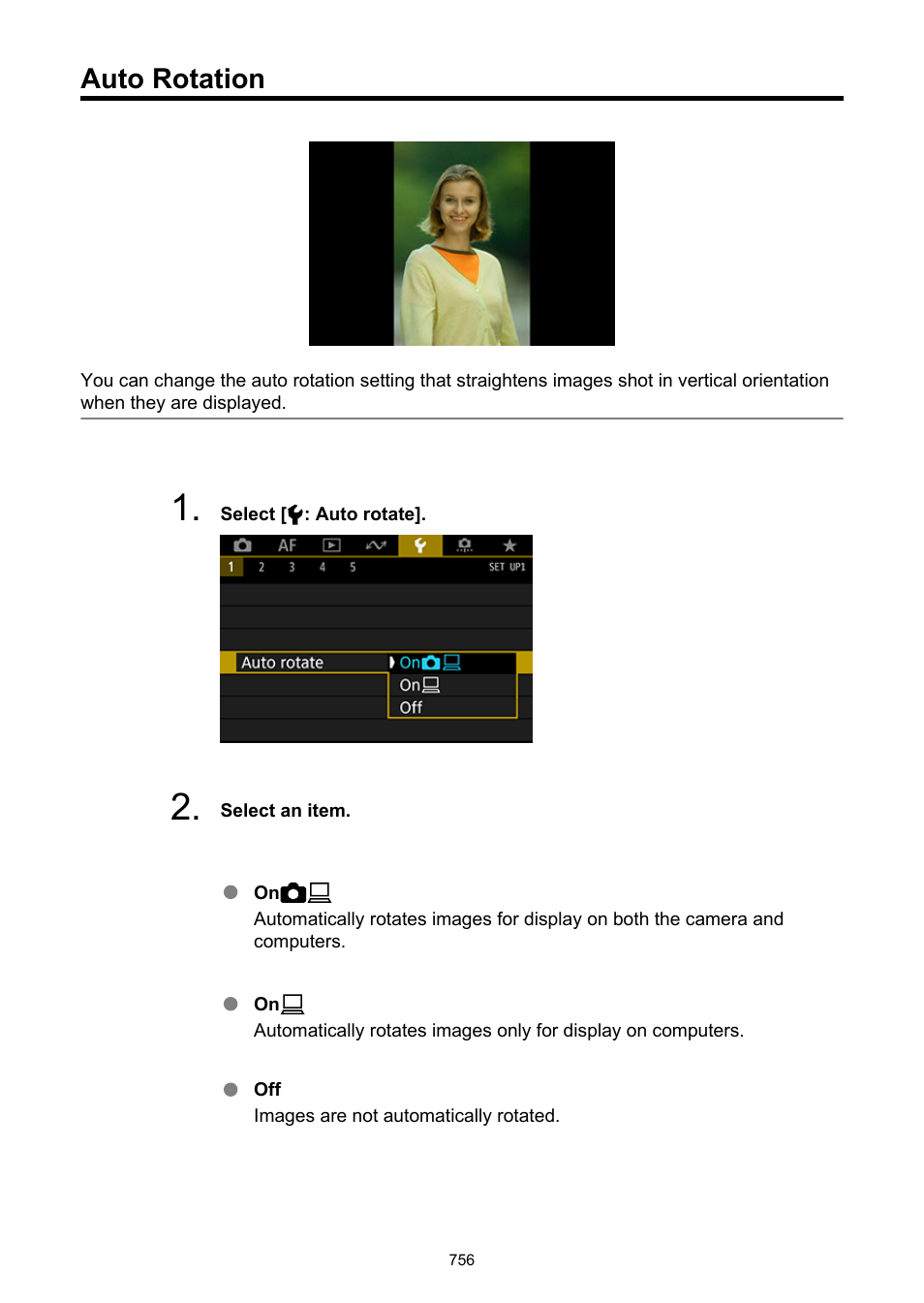 Auto rotate, Auto rotation | Canon EOS-1D X Mark III DSLR Camera (Body Only) User Manual | Page 756 / 966