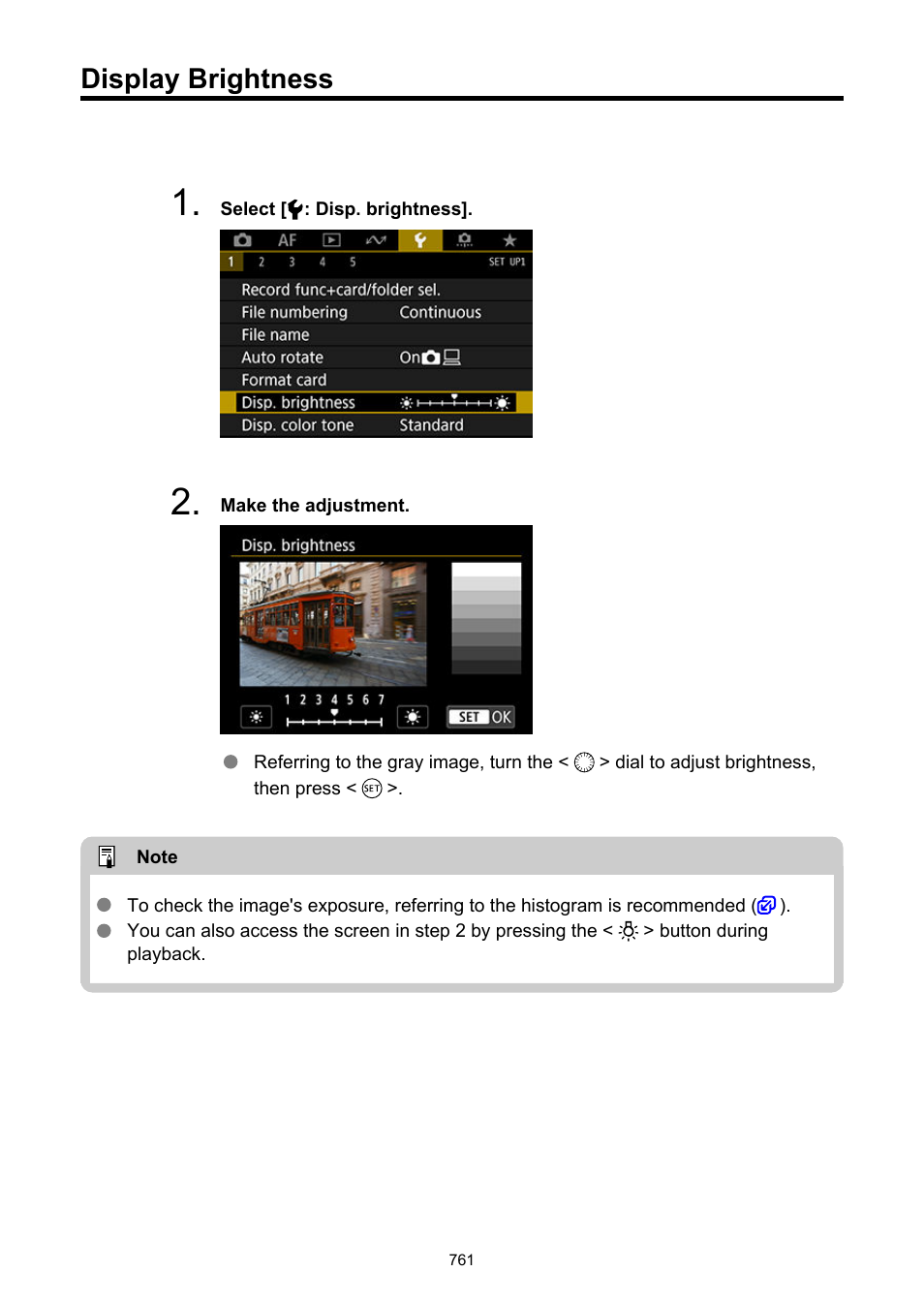 Display brightness, During playback by pressing the, Disp. brightness | Canon EOS-1D X Mark III DSLR Camera (Body Only) User Manual | Page 761 / 966