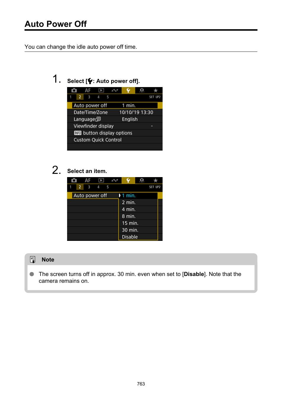 Auto power off, When the setting is set to | Canon EOS-1D X Mark III DSLR Camera (Body Only) User Manual | Page 763 / 966