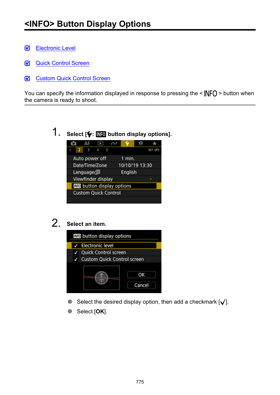 Info> button display options, Button display options | Canon EOS-1D X Mark III DSLR Camera (Body Only) User Manual | Page 775 / 966