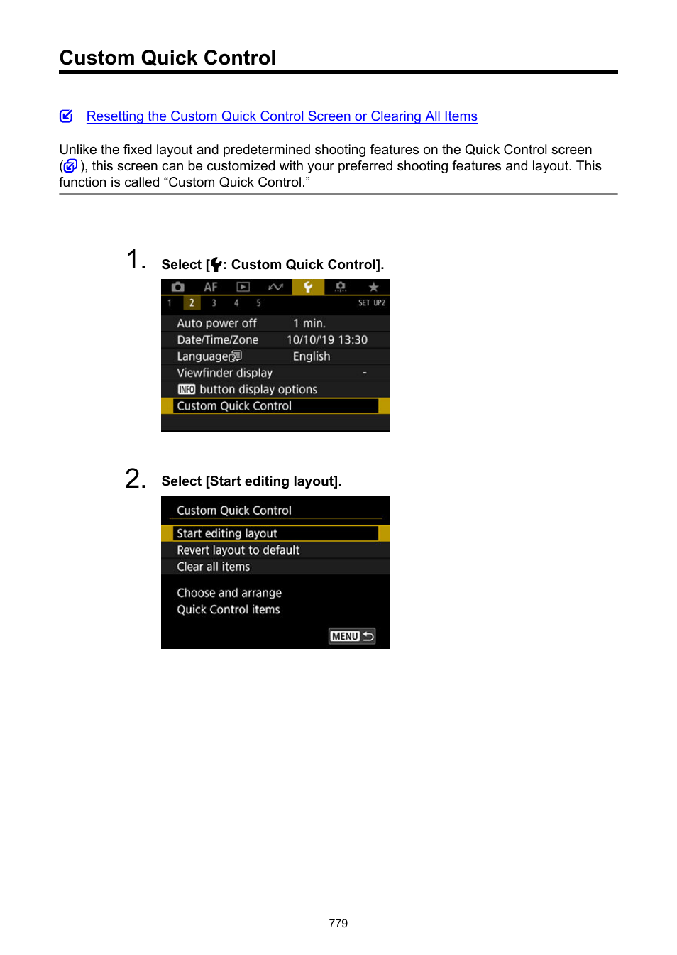 Custom quick control | Canon EOS-1D X Mark III DSLR Camera (Body Only) User Manual | Page 779 / 966