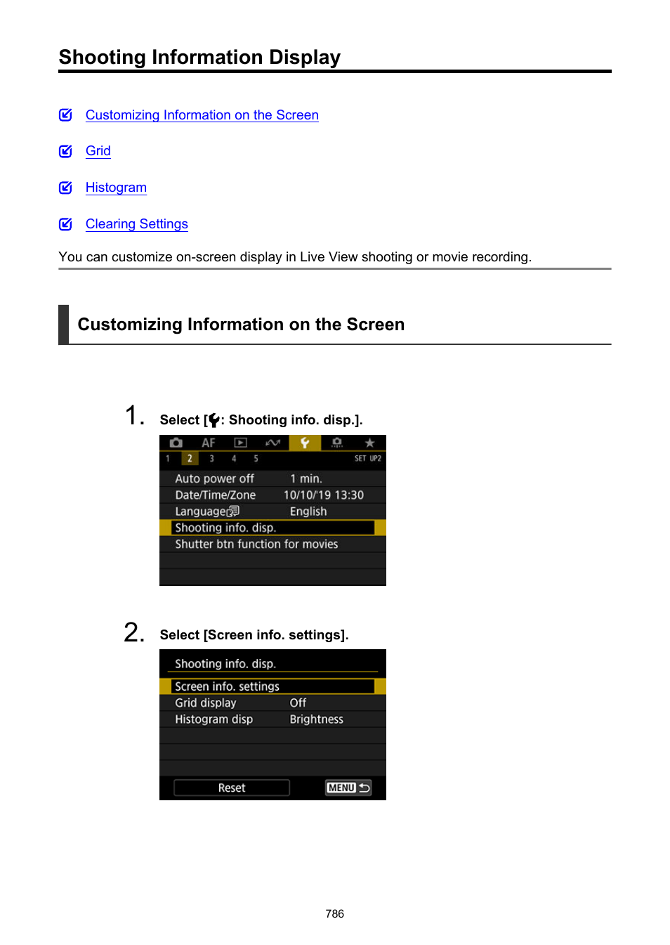 Shooting information display, Shooting info. disp | Canon EOS-1D X Mark III DSLR Camera (Body Only) User Manual | Page 786 / 966