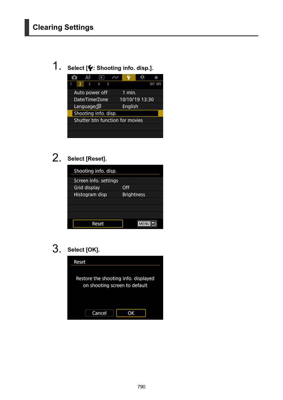 Clearing settings | Canon EOS-1D X Mark III DSLR Camera (Body Only) User Manual | Page 790 / 966