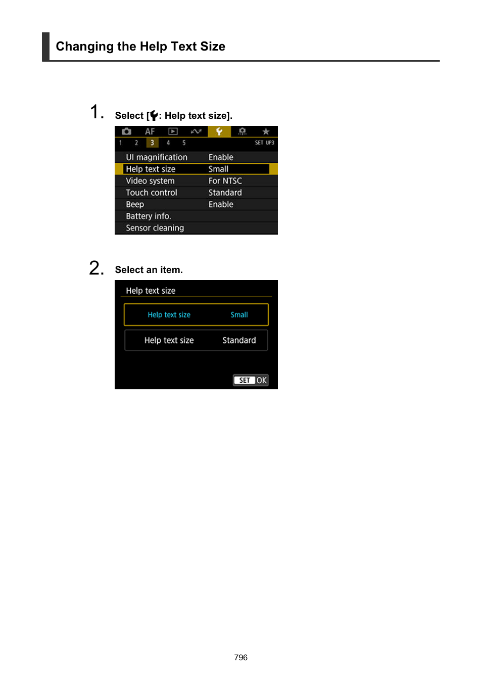 Help text size | Canon EOS-1D X Mark III DSLR Camera (Body Only) User Manual | Page 796 / 966