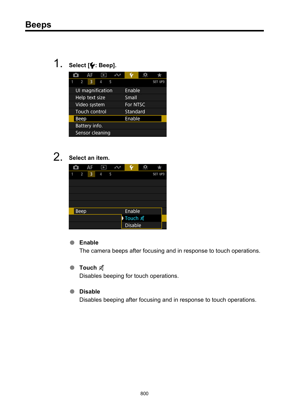 Beeps, Beep | Canon EOS-1D X Mark III DSLR Camera (Body Only) User Manual | Page 800 / 966