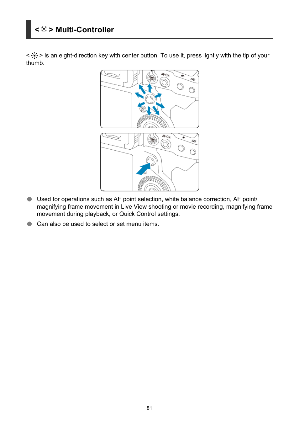 Multi-controller | Canon EOS-1D X Mark III DSLR Camera (Body Only) User Manual | Page 81 / 966