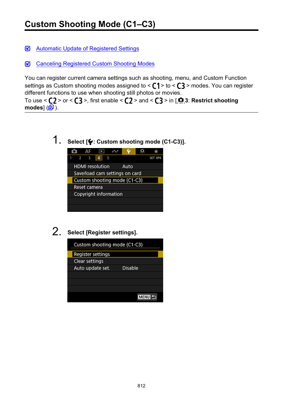 Custom shooting mode (c1-c3), Custom shooting mode (c1–c3) | Canon EOS-1D X Mark III DSLR Camera (Body Only) User Manual | Page 812 / 966