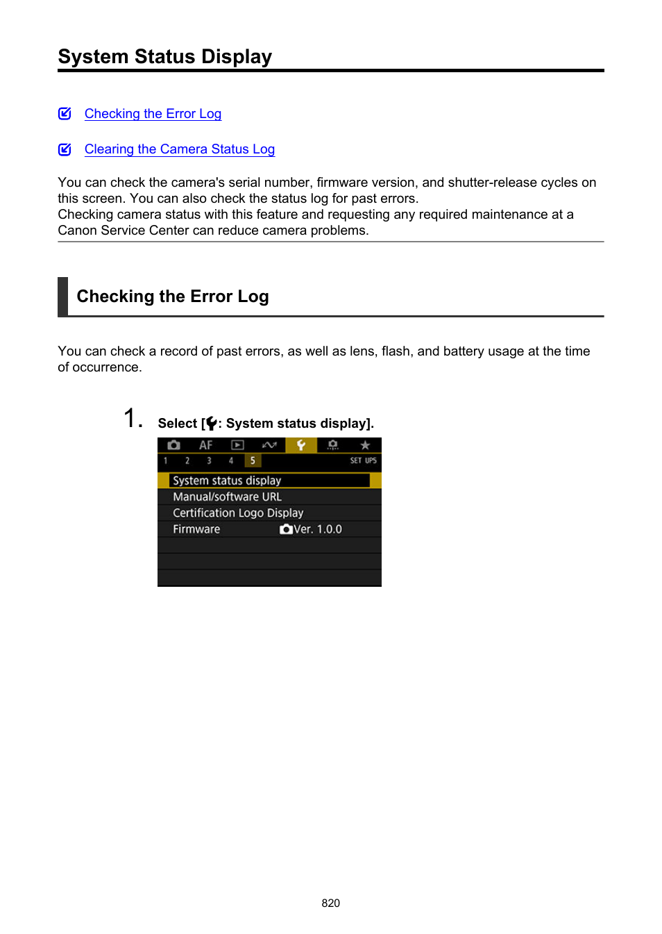 System status display | Canon EOS-1D X Mark III DSLR Camera (Body Only) User Manual | Page 820 / 966