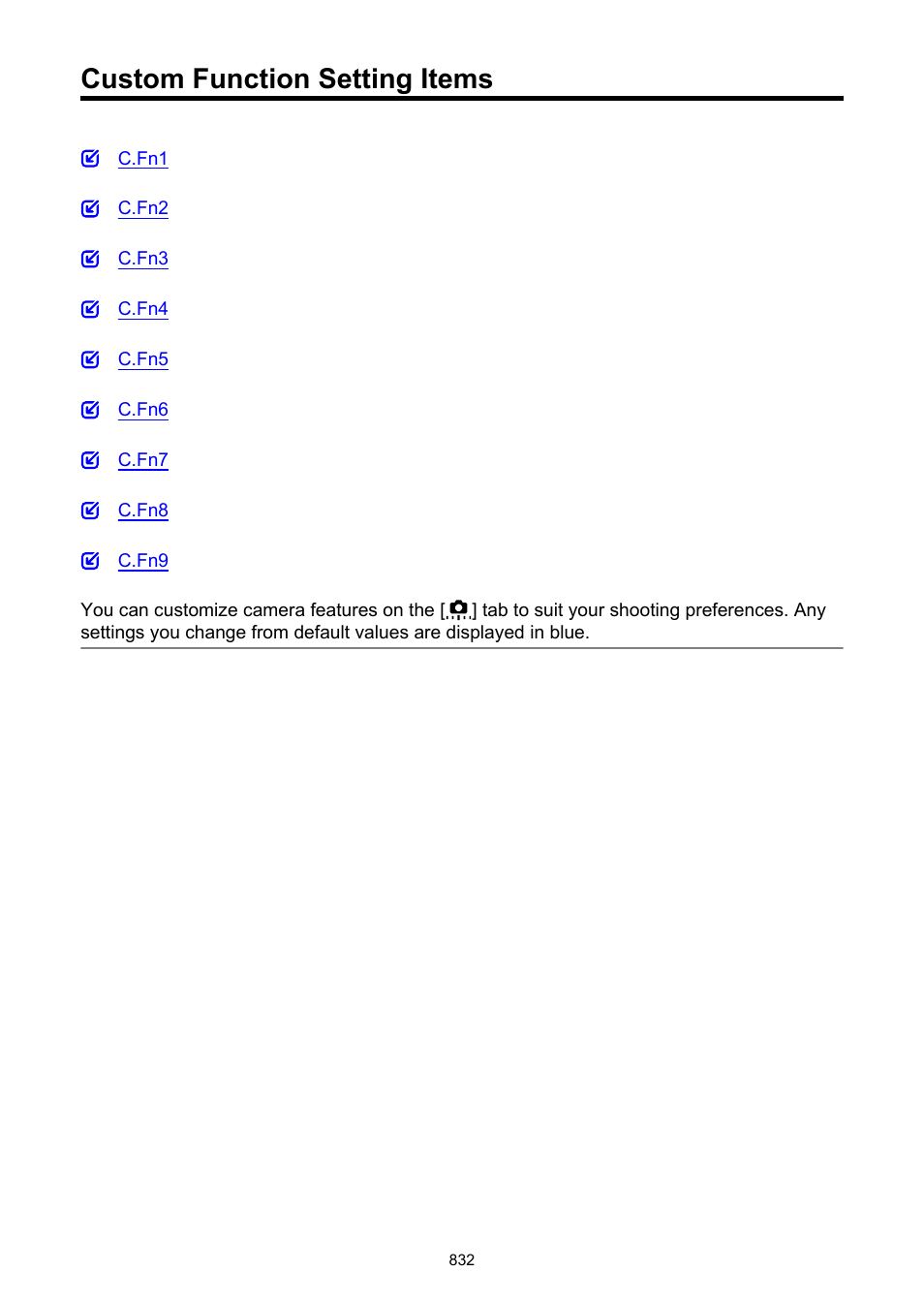 Custom function setting items | Canon EOS-1D X Mark III DSLR Camera (Body Only) User Manual | Page 832 / 966