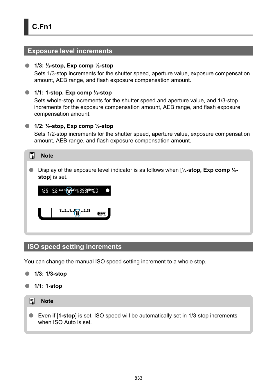 Exposure level increments, Iso speed setting increments, C.fn1 | Canon EOS-1D X Mark III DSLR Camera (Body Only) User Manual | Page 833 / 966