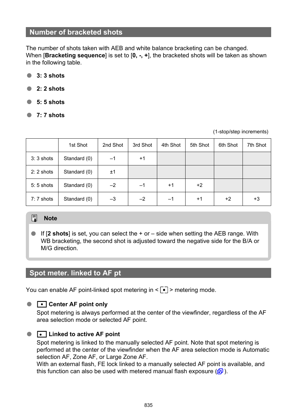 Number of bracketed shots, Spot meter. linked to af pt | Canon EOS-1D X Mark III DSLR Camera (Body Only) User Manual | Page 835 / 966