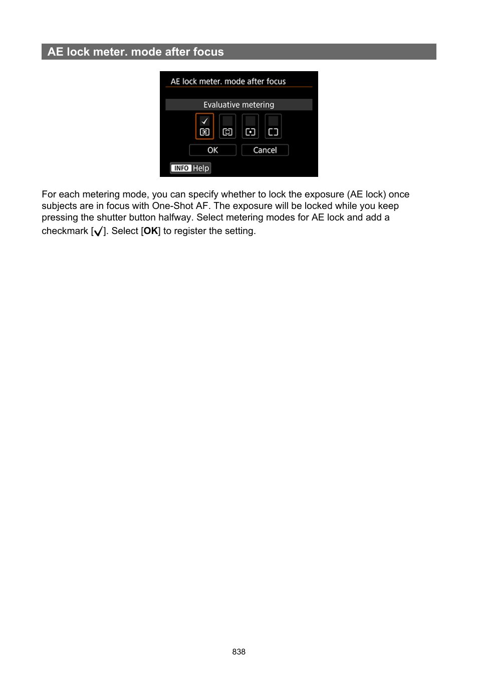 Set to the default setting, Holding down the shutter, You can set whether or not to | Ae lock meter. mode after focus | Canon EOS-1D X Mark III DSLR Camera (Body Only) User Manual | Page 838 / 966