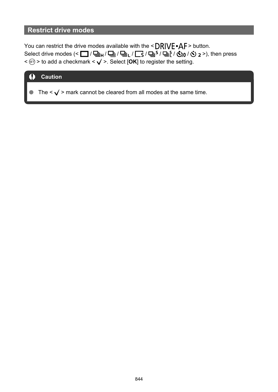 Restrict drive modes | Canon EOS-1D X Mark III DSLR Camera (Body Only) User Manual | Page 844 / 966