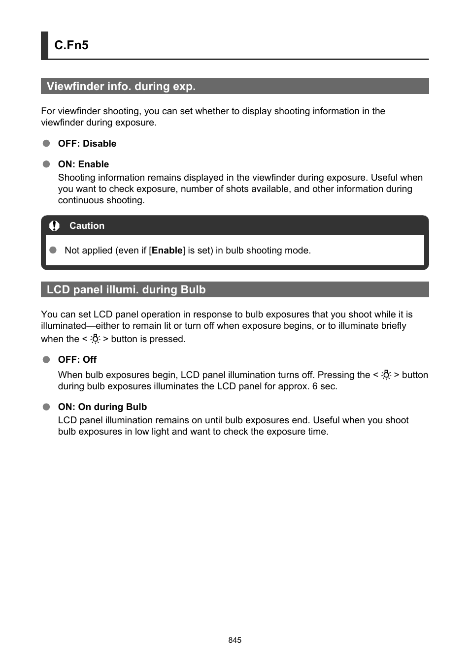 Viewfinder info. during exp, Lcd panel illumi. during bulb, C.fn5 | Canon EOS-1D X Mark III DSLR Camera (Body Only) User Manual | Page 845 / 966