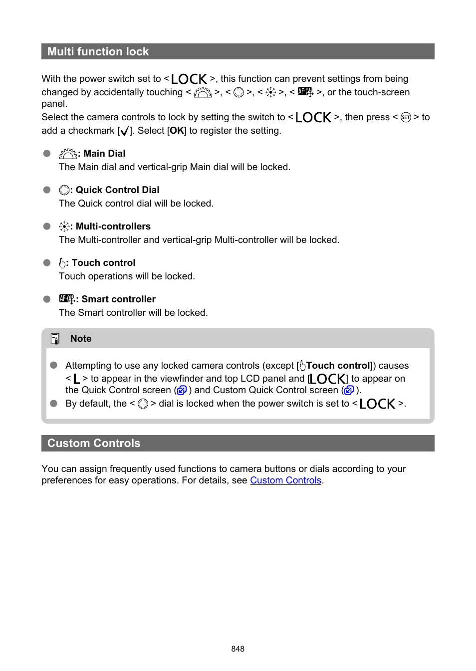 Multi function lock, Custom controls | Canon EOS-1D X Mark III DSLR Camera (Body Only) User Manual | Page 848 / 966